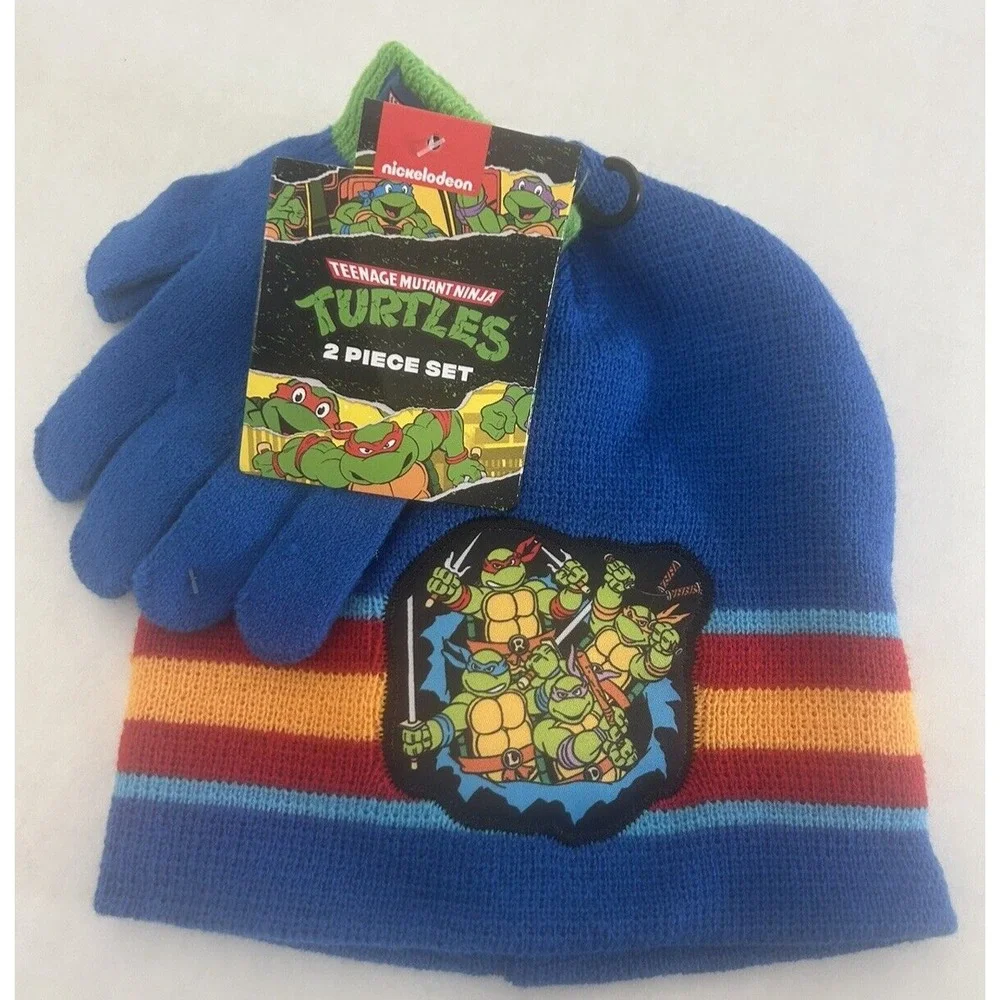 TMNT Teenage‎ Mutant Ninja Turtles Knit Beanie & Mitten Set Kids Nickelodeon BxW